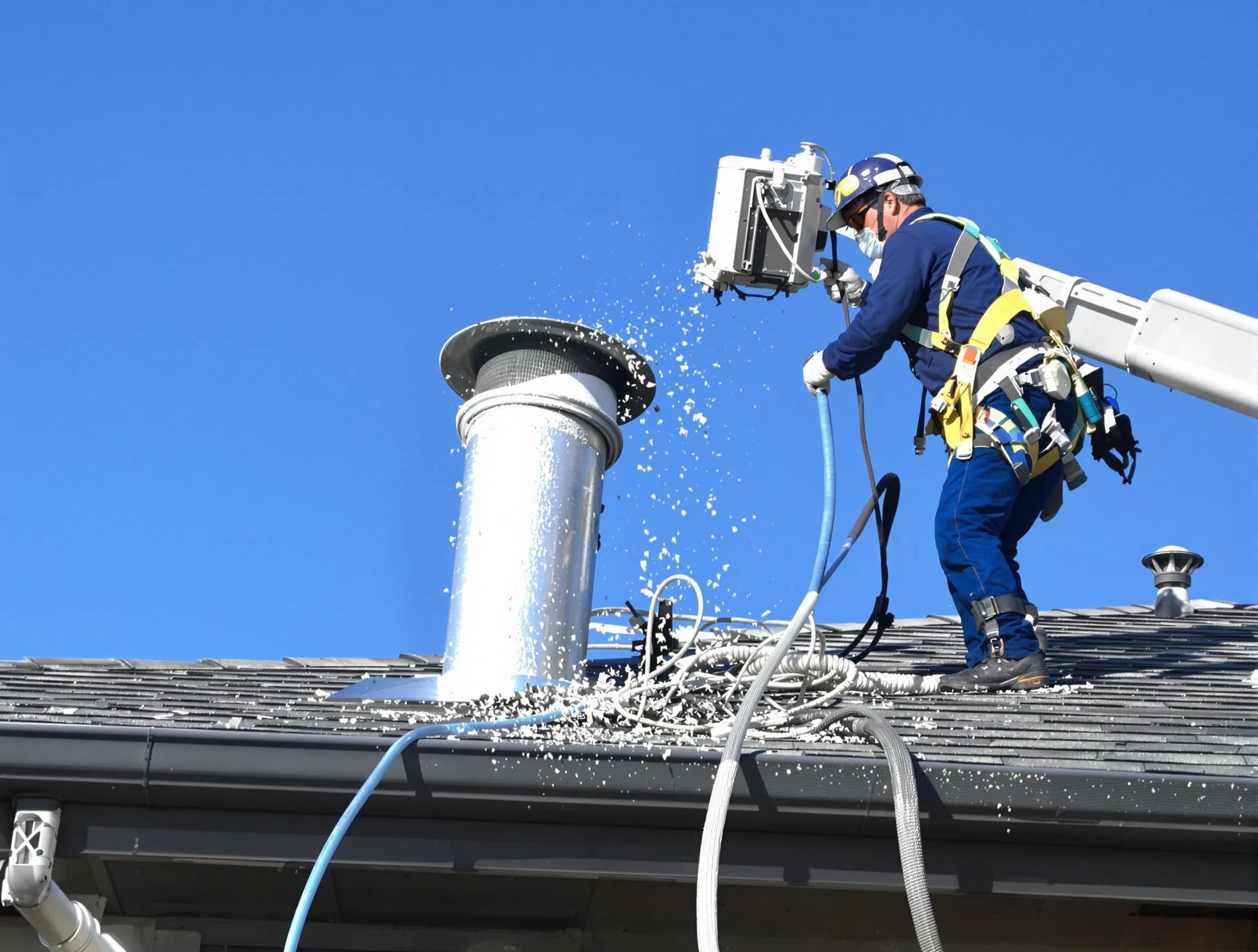 Placitas Dryer Vent Cleaning certified technician safely cleaning a roof-mounted dryer vent in Placitas