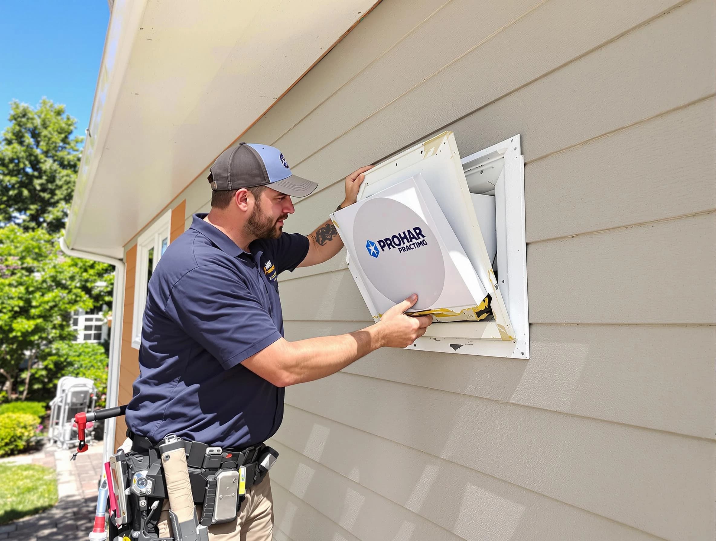 Placitas Dryer Vent Cleaning technician installing a new protective dryer vent cover on a home in Placitas