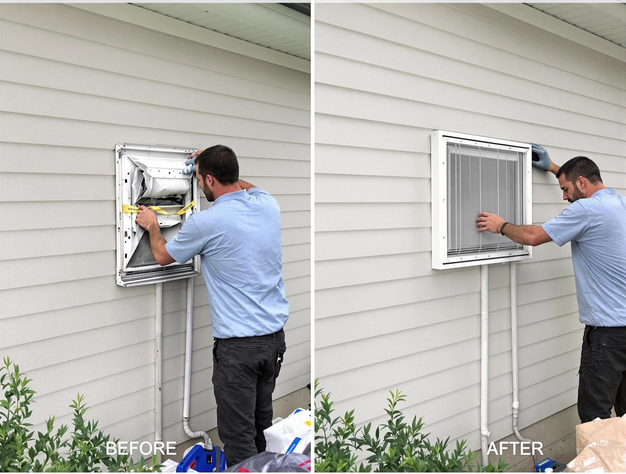 Placitas Dryer Vent Cleaning technician installing high-quality dryer vent cover at a residential property in Placitas