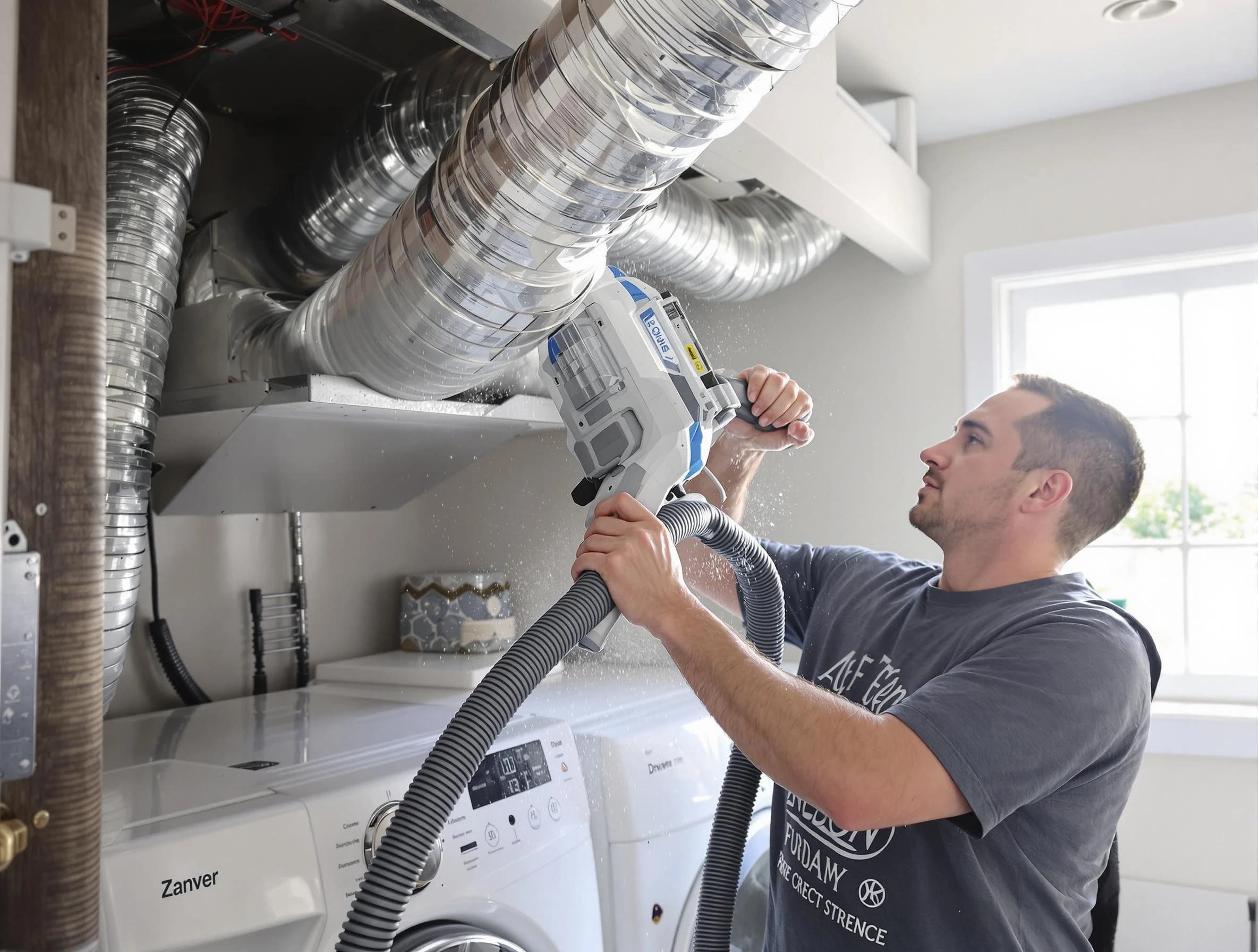 Placitas Dryer Vent Cleaning specialist cleaning deep within a dryer vent duct system in Placitas