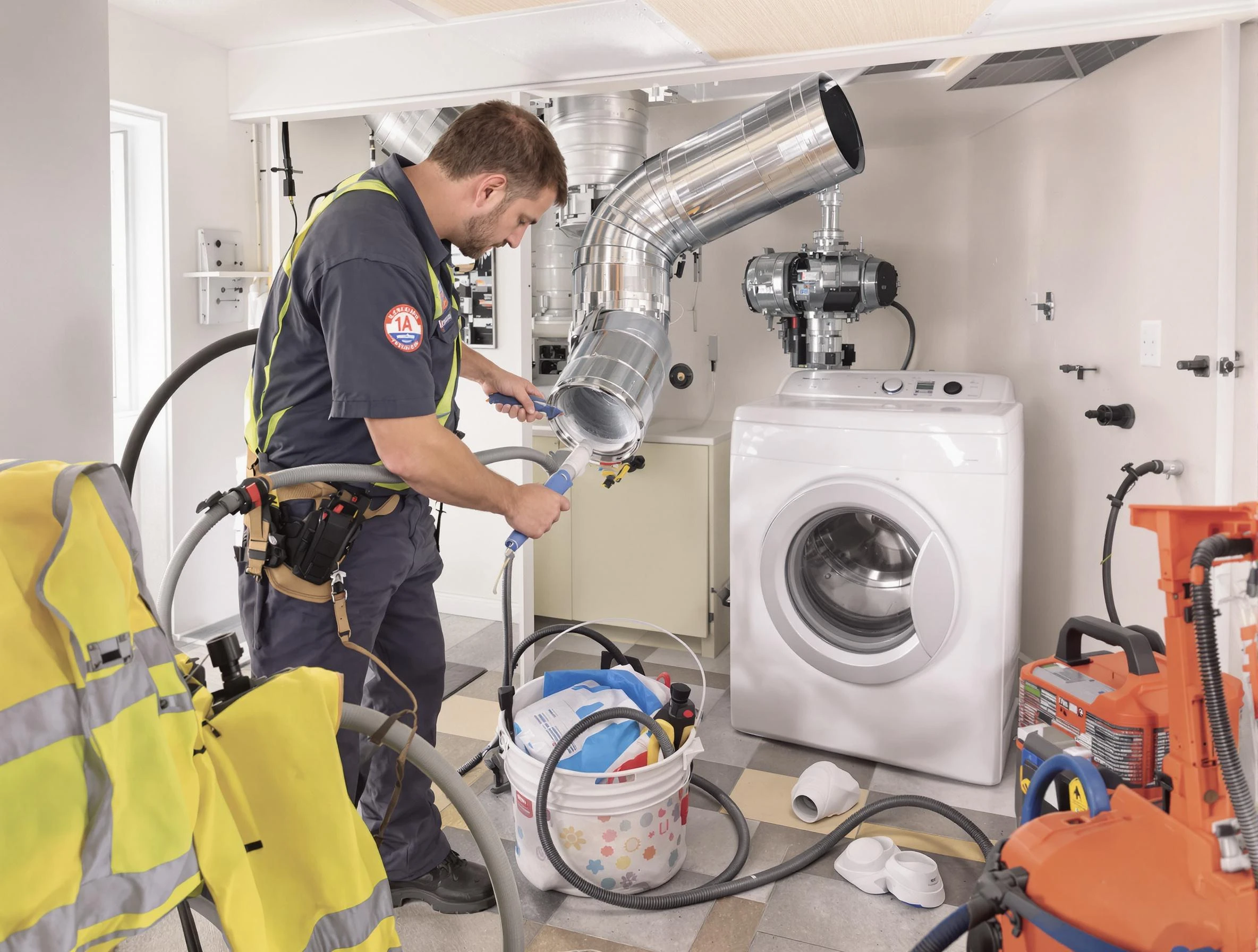 Placitas Dryer Vent Cleaning technician using specialized equipment to clear severe dryer vent blockage in Placitas